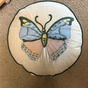 Round Butterfly Embroidered Pillow